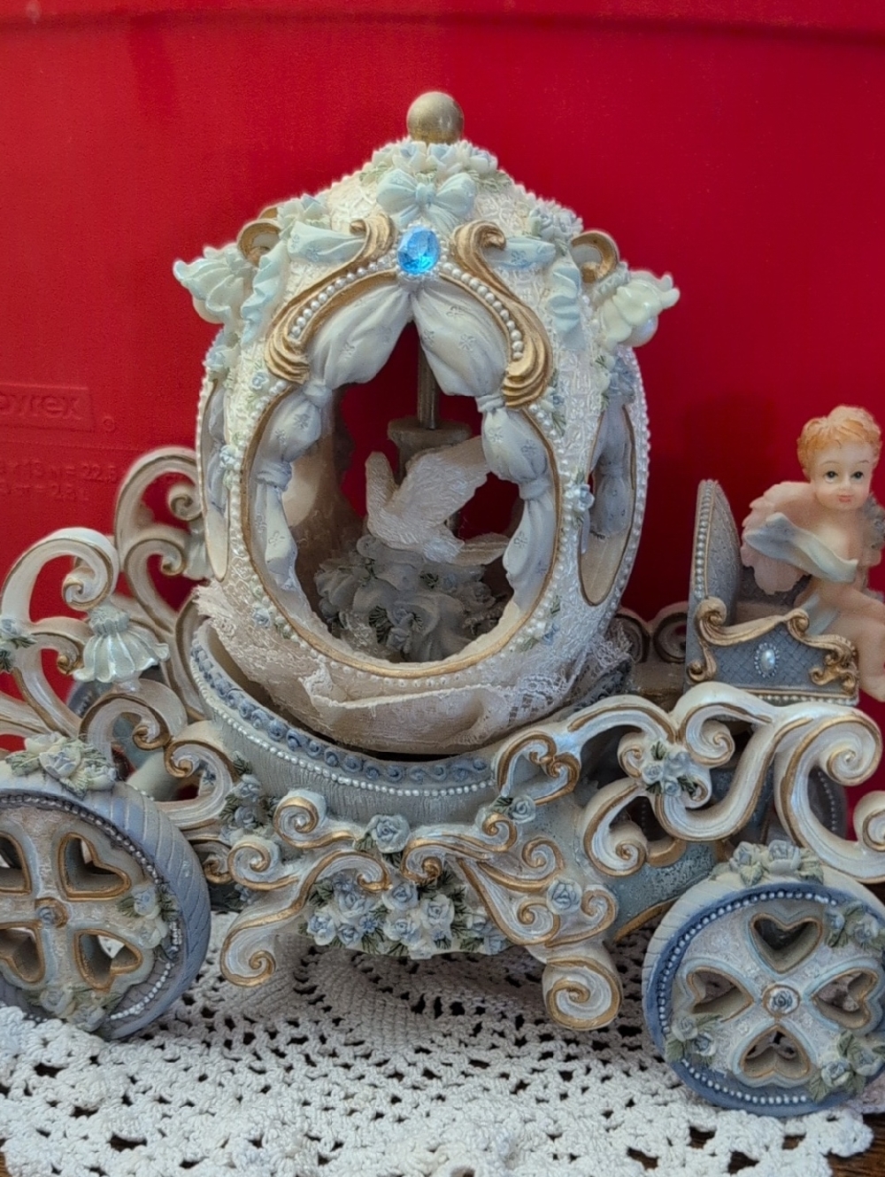 Ornate White & Gold Decorative Carriage with Blue Accent